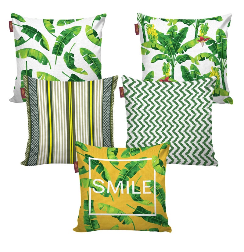 AEROHAVEN Set of 5 Designer Decorative Throw Pillow/Cushion Covers - CC124 - (18 inch x 18 inch, Yellow) - Image 2