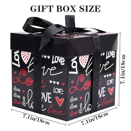 Jaywayang 5 Pack Black Valentine Gift Boxes with Lids, Ribbons and Tissue Papers Square Gift Boxes - 7.1 Inch - Presents Wrapping Valentine's Day Decoration Birthday Anniversary Party Favor Boxes. - Image 2