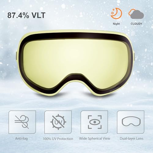 VANRORA X-Mag Ski Goggles Replacement Lens, Yellow Lens - Image 2