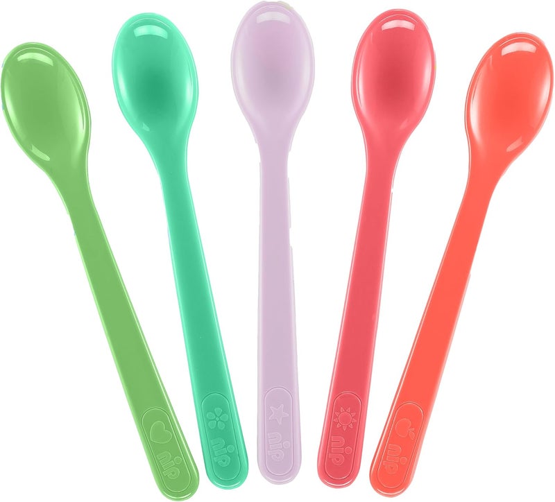 nip Multi-color available build Soft-Tip Baby Feeding Spoon Set, Pack of 5 – Easy Hold Weaning Spoons for Infants 4 Months+, Dishwasher Safe Utensils with Soft Edges for Self-Feeding and Food,Made in Germany,Multicolor All need matching options - Image 2