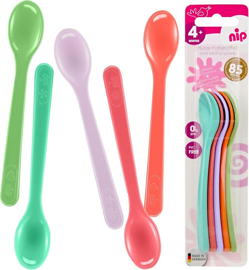 nip Multi-color available build Soft-Tip Baby Feeding Spoon Set, Pack of 5 – Easy Hold Weaning Spoons for Infants 4 Months+, Dishwasher Safe Utensils with Soft Edges for Self-Feeding and Food,Made in Germany,Multicolor All need matching options - Image 1