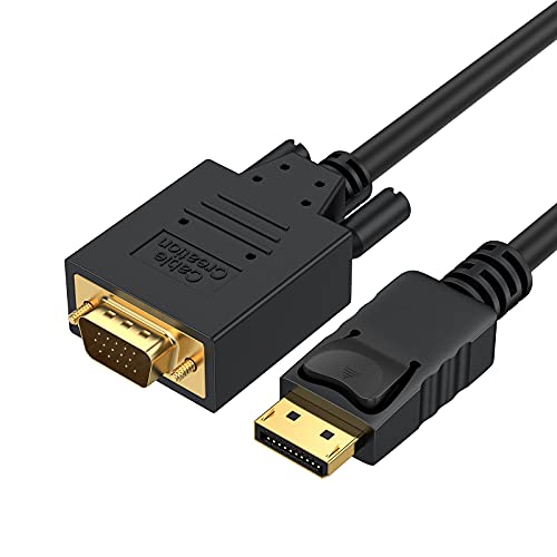 CableCreation Displayport to VGA Cable 6FT, Displayport to VGA Adapter Gold Plated 1080P@60Hz, Standard DP Male to VGA Male Cable, Compatible with Laptop, PC, TV, Projector, Black - Image 1