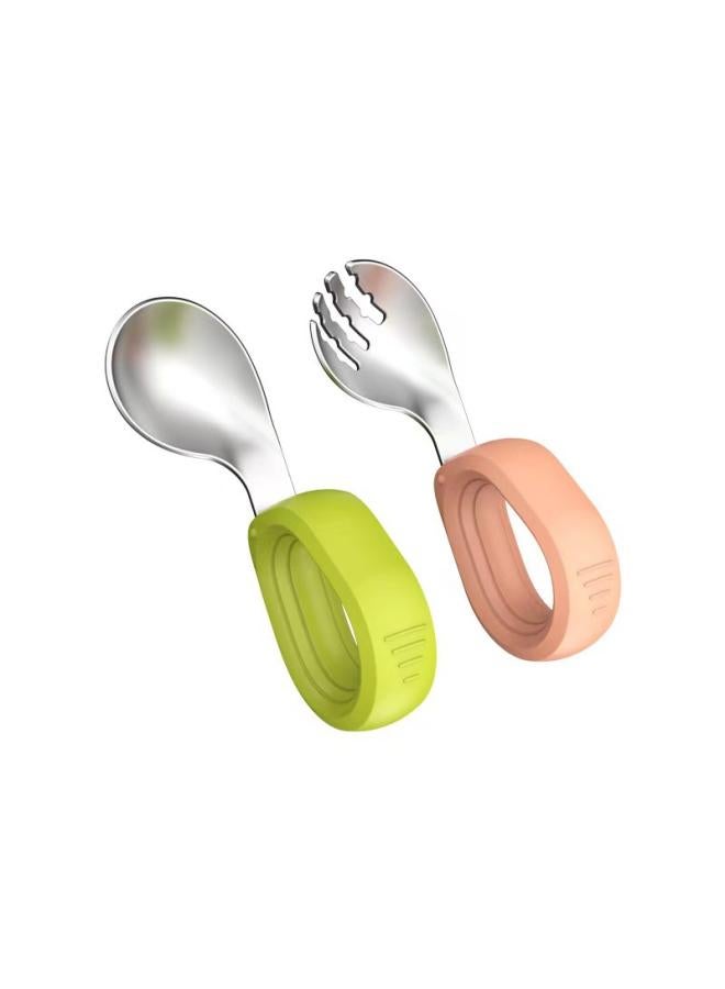Fruit Children's Fork Spoon 304 Stainless Steel 2 Children's Learning To Eat Short Handle Elbow Fork Spoon Children's Tableware Set 