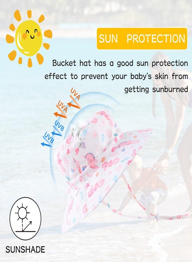 Peecabe Summer Baby Sun Hat for Boys Girls UPF 50+ Wide Brim Toddle Bucket Hat Adjustable Baby Beach Cap 0-8 Years (6-24 Months, White-Seahorse) - Image 2