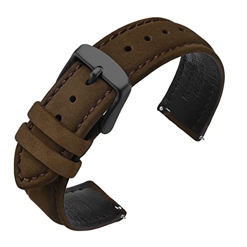 ANNEFIT 22mm Watch Band with Stainless Steel Black Buckle Vintage Nubuck Suede Soft Leather watch Strap with Quick Release Dark Brown - Image 1