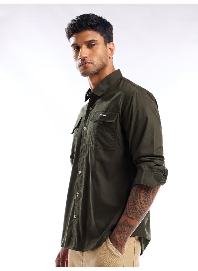 Beyoung Dark Olive Cargo Shirt for Men  - Image 1