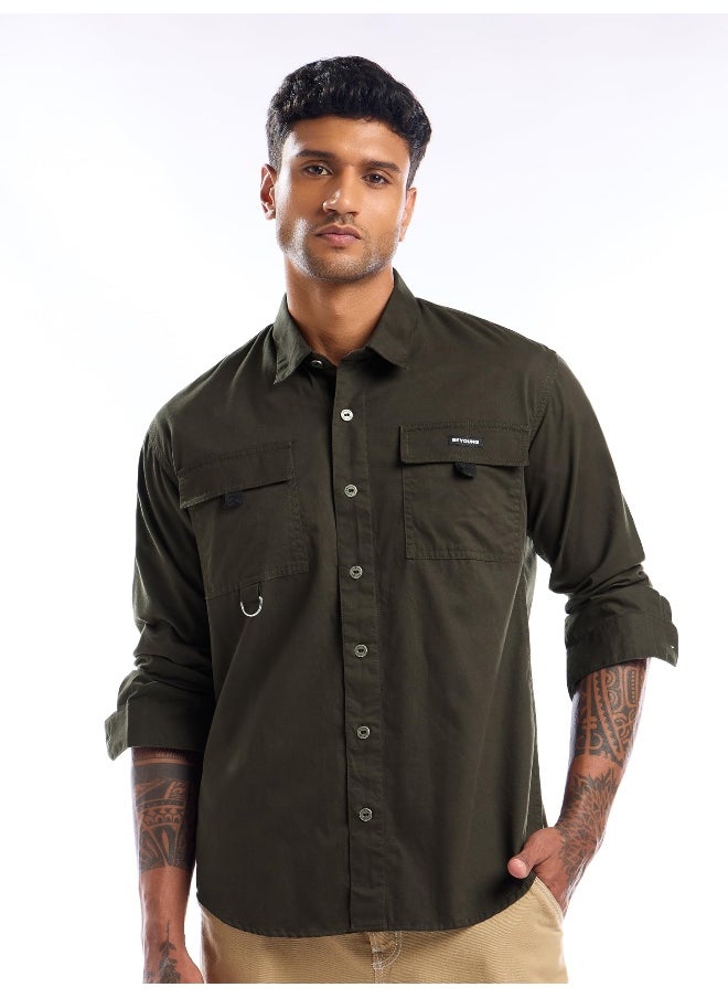 Beyoung Dark Olive Cargo Shirt for Men  - Image 2