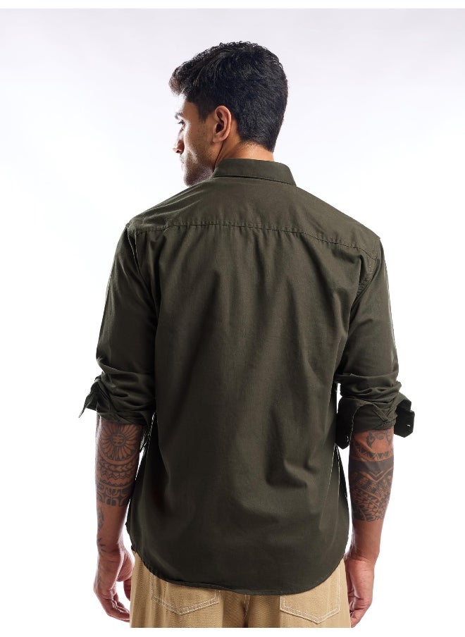 Beyoung Dark Olive Cargo Shirt for Men  - Image 4