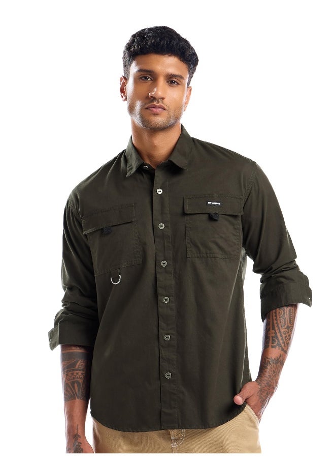 Beyoung Dark Olive Cargo Shirt for Men  - Image 3