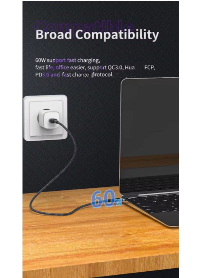 وبو سبائك الألومنيوم USB C إلى USB C كابل شحن سريع PD 60 واط 1.2 متر - Image 3