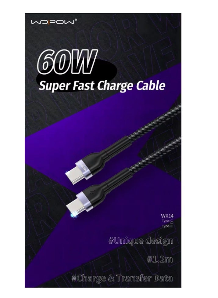 وبو سبائك الألومنيوم USB C إلى USB C كابل شحن سريع PD 60 واط 1.2 متر - Image 2