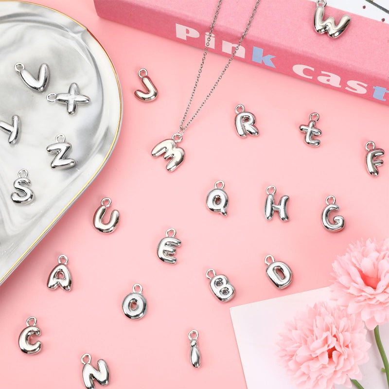 SANNIX 26Pcs Letter Charms for Jewelry Making, Silver A-Z Bubble Alphabet Charms DIY Initial Letter Pendants for Bracelets Necklaces Earrings Craft Supplies - Image 4