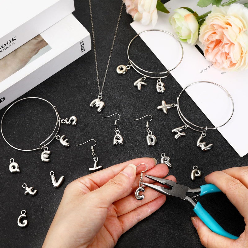 SANNIX 26Pcs Letter Charms for Jewelry Making, Silver A-Z Bubble Alphabet Charms DIY Initial Letter Pendants for Bracelets Necklaces Earrings Craft Supplies - Image 5