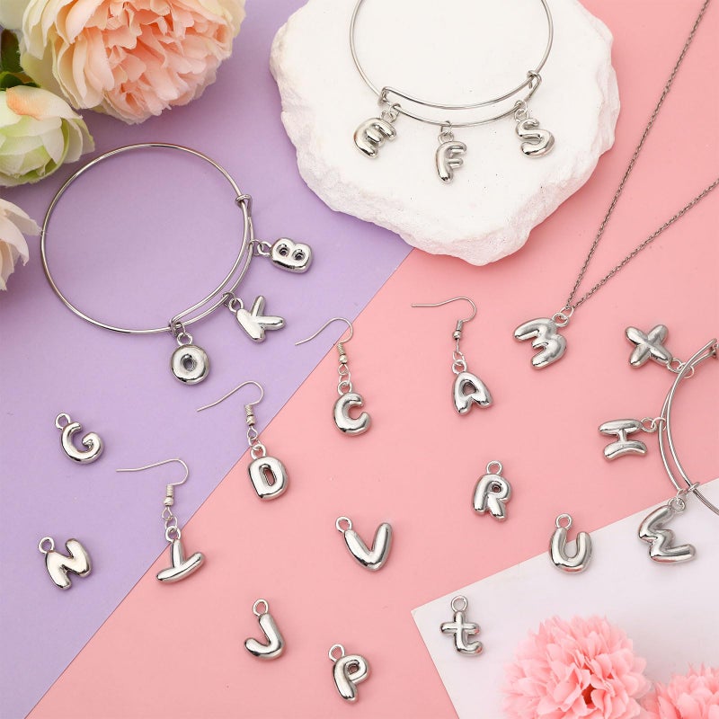 SANNIX 26Pcs Letter Charms for Jewelry Making, Silver A-Z Bubble Alphabet Charms DIY Initial Letter Pendants for Bracelets Necklaces Earrings Craft Supplies - Image 3