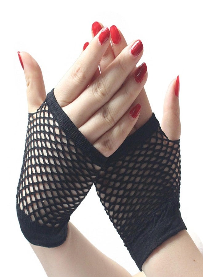Luwigs Fishnet Gloves Short Nylon Mesh Fingerless Gloves for Women and Girls 80s Costume Wedding Evening Party Accessories (Short-Black, 1 Pair) - Image 1