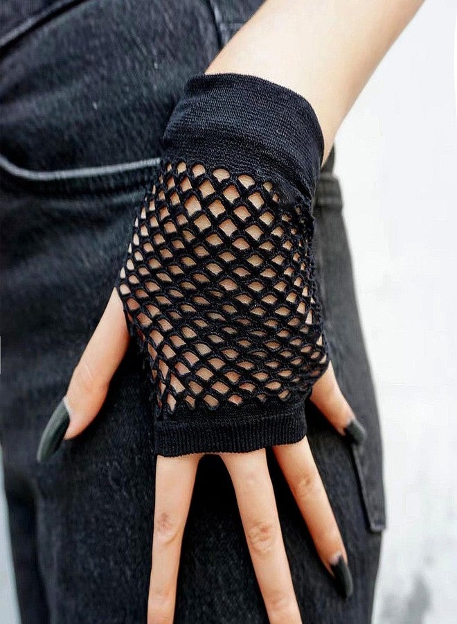 Luwigs Fishnet Gloves Short Nylon Mesh Fingerless Gloves for Women and Girls 80s Costume Wedding Evening Party Accessories (Short-Black, 1 Pair) - Image 3