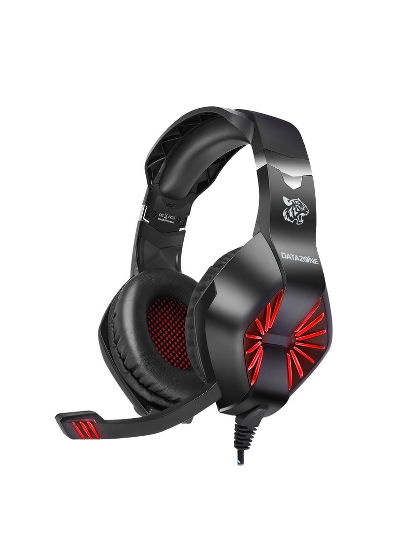 Datazone Wired Gaming Headset in Black Color with Professional Red Lighting, Noise Cancelling, and High-Precision Surround Sound – Compatible with PS5, PS4, PC, XBOX – High Quality and Designed for Gaming Enthusiasts - Image 1