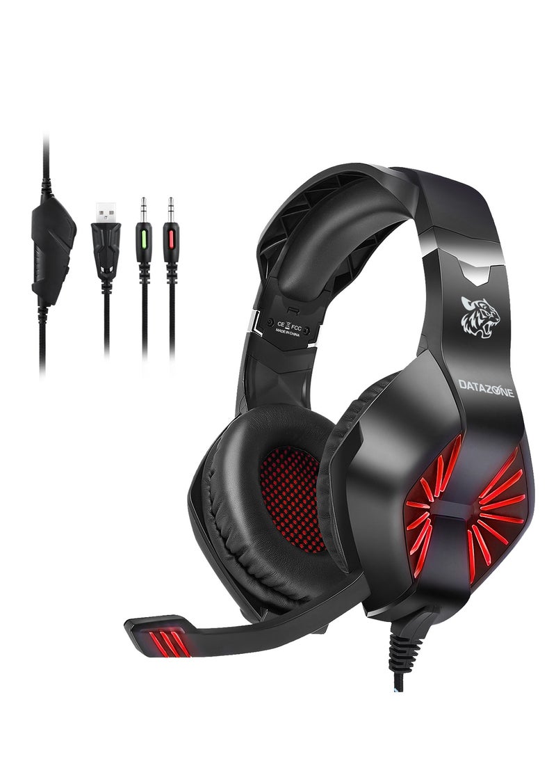 Datazone Wired Gaming Headset in Black Color with Professional Red Lighting, Noise Cancelling, and High-Precision Surround Sound – Compatible with PS5, PS4, PC, XBOX – High Quality and Designed for Gaming Enthusiasts - Image 4