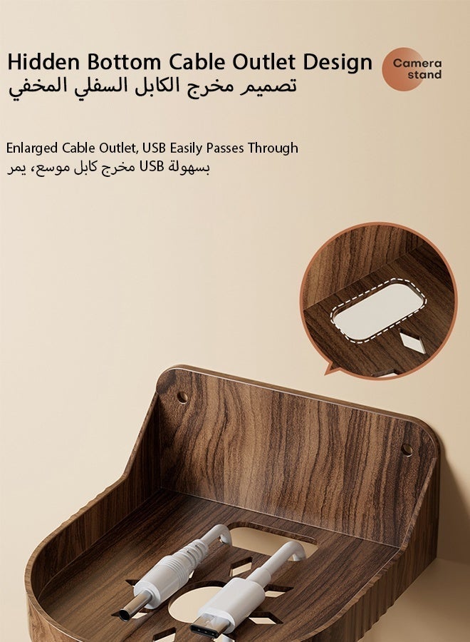 العلامة التجارية: جيسودا رف جداري عائم من ABS بلون حبيبات الخشب مع منفذ كابل واسع لتركيب الكاميرات الأمنية وأجهزة مراقبة الأطفال ومكبرات الصوت مناسب للاستخدام المنزلي والمكتبي وخيارات التثبيت بدون حفر أو مع الحفر - Image 5