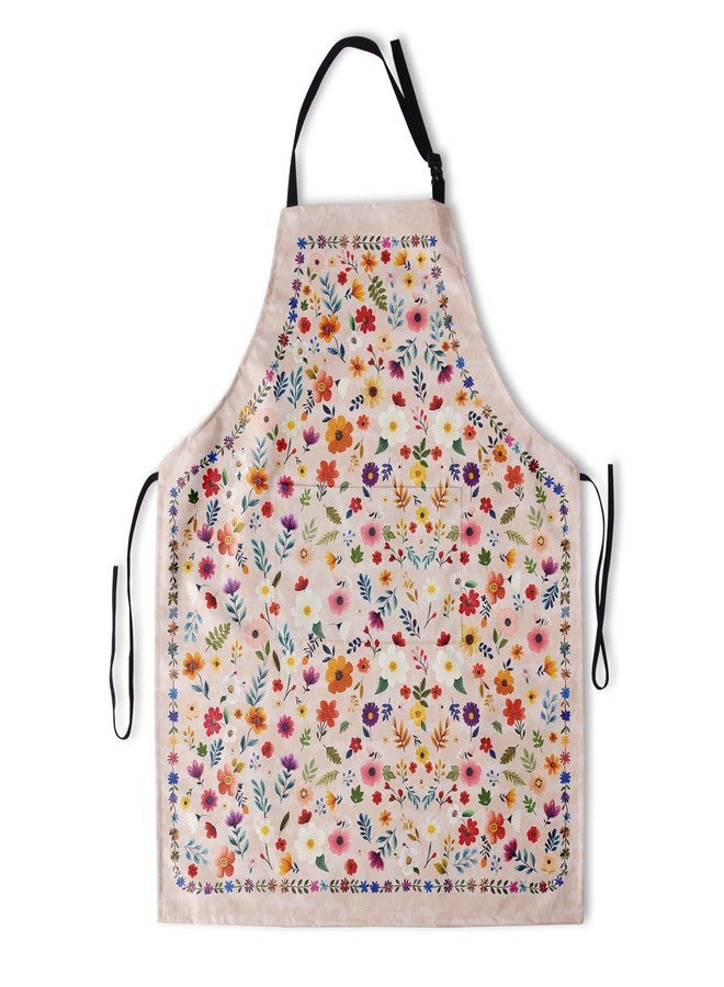 DZGlobal Floral Apron with 2 Pockets Pink Adjustable Neck Strap Chef Apron for Women Cooking Garden Painting - Image 1