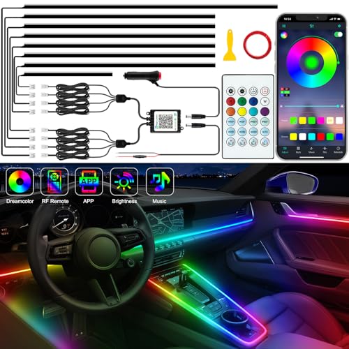 Jushope Interior Car LED Strip Lights, Acrylic LED Lights for Car with Dynamic Dreamcolor Chasing, Ambient Lighting Kits Music Sync Wireless APP and RF Remote Control (8 in 1) - Image 1