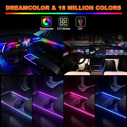 Jushope Interior Car LED Strip Lights, Acrylic LED Lights for Car with Dynamic Dreamcolor Chasing, Ambient Lighting Kits Music Sync Wireless APP and RF Remote Control (8 in 1) - Image 2