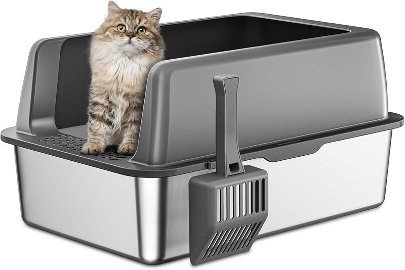 Zarler Multi-demand satisfied design Stainless Steel Litter Box with Lid, Extra Large Cat Litter Boxes, XL Large Metal Litter Box for Big Cats with High Sided, Grey (Non-Sticky, Easy to Clean, Anti-Urine Leakage) Updated modern design - Image 1