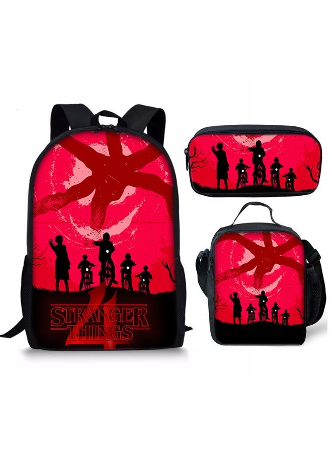 سترانجر ثينكينج طقم حقيبة ظهر Stranger Things المكون من 3 قطع يشمل حقيبة ظهر وحقيبة كروس ومقلمة للطلاب من المعجبين بعدة حجرات - Image 1