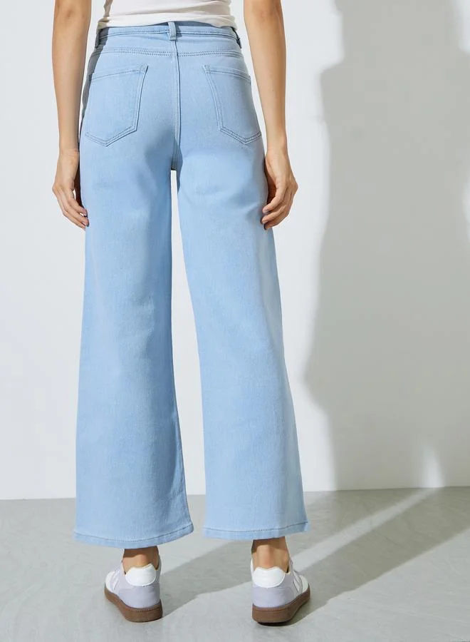 Styli Light Blue Light Blue Mid Rise Wide Leg Jeans for Women | Best Price UAE