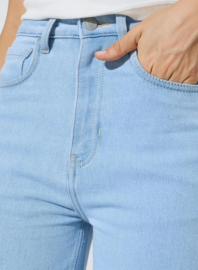 Styli Light Blue Light Blue Mid Rise Wide Leg Jeans for Women | Best Price UAE