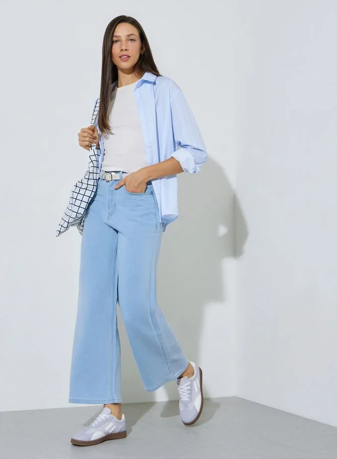 ستايلي Light Blue Mid Rise Wide Leg Jeans