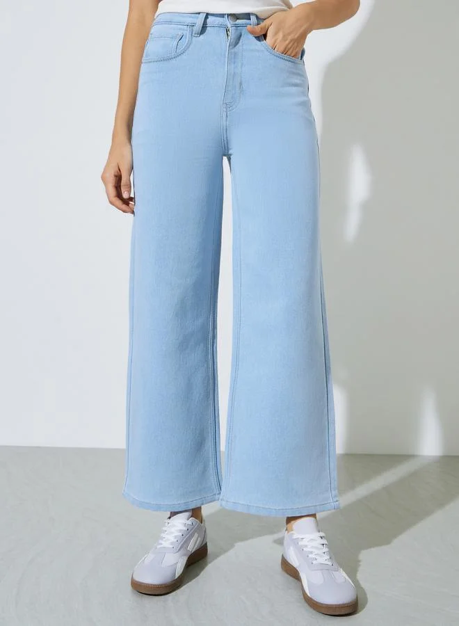 ستايلي Light Blue Mid Rise Wide Leg Jeans