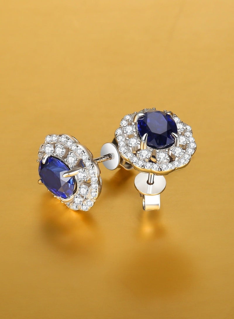 غَيْرُ مَألُوف أقراط مسمارية أنيقة من الياقوت الأزرق المزروع في المختبر بوزن 1.5 قيراط - Image 3