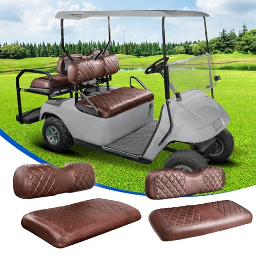 NOKINS 4PCS Golf Cart Diamond Seat Covers Kit FrontRear Seat Covers Fits EZGO TXT 19942013EZGO RXV Standard Seat Cushion EZGO Vinyl Seat Cover Accessories No StaplesBrown Brown 8438 - Image 1