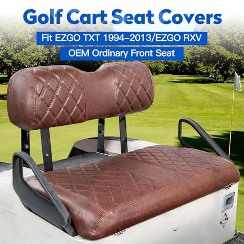 NOKINS 4PCS Golf Cart Diamond Seat Covers Kit FrontRear Seat Covers Fits EZGO TXT 19942013EZGO RXV Standard Seat Cushion EZGO Vinyl Seat Cover Accessories No StaplesBrown Brown 8438 - Image 3