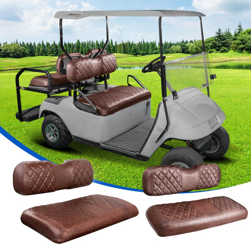 NOKINS 4PCS Golf Cart Diamond Seat Covers Kit FrontRear Seat Covers Fits EZGO TXT 19942013EZGO RXV Standard Seat Cushion EZGO Vinyl Seat Cover Accessories No StaplesBrown Brown 8438 - Image 2