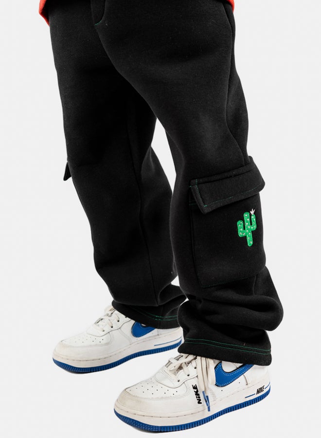 cactus, Boys black cotton cargo pants with cargo pockets and adjustable waist - Image 1