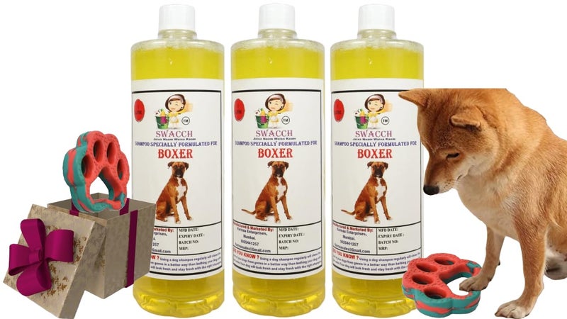 swacch Boxer Dog Shampoo + Paw Shape I Rubber Dog Toy for Training and Interactive I Durable & Safe I Combo Pack I 3 Litre Lemon - Image 1