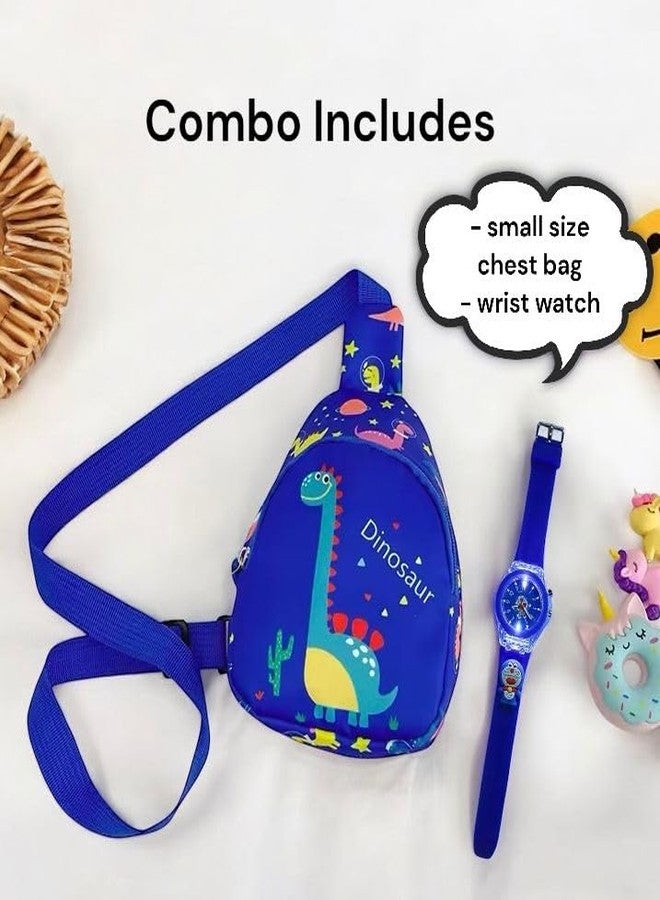 GLITREEPROPS Kids Dinosaur Print Chest Bag and Watch Combo Set, Blue Crossbody Sling Bag with cartoon wrist Watch, Travel and Outdoor Use (dinosaur) - Image 2