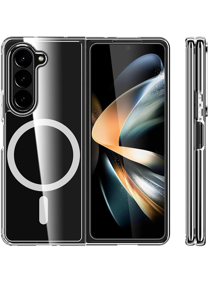 Theodor حافظة مغناطيسية لهاتف Samsung Galaxy Z Fold 5 متوافقة مع الشحن اللاسلكي MagSafe مع غطاء خلفي شفاف مقاوم للصدمات ومضاد للخدش (شفاف) - Image 1