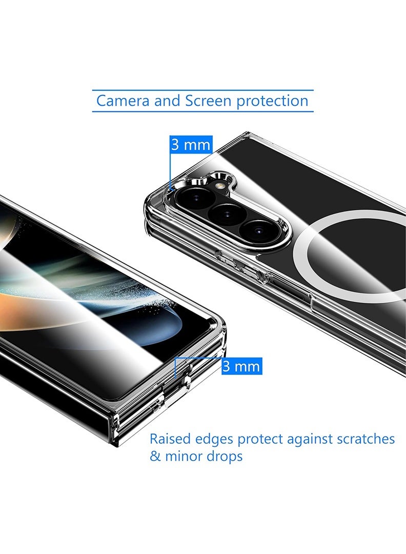 Theodor حافظة مغناطيسية لهاتف Samsung Galaxy Z Fold 5 متوافقة مع الشحن اللاسلكي MagSafe مع غطاء خلفي شفاف مقاوم للصدمات ومضاد للخدش (شفاف) - Image 3