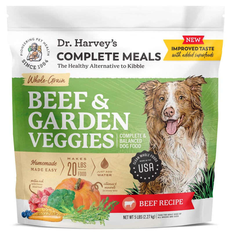 Dr. Harvey's Beef & Garden Veggies Dog Food, Human Grade Whole-Grain Dehydrated Dog Food with Freeze-Dried Beef (5 Pounds) - Image 1