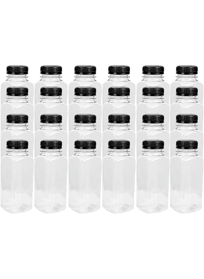 Green Tiger 24Pcs Empty Plastic Reusable Square Shape Transparent 200ml/6Oz Bottles With Black Caps For Juice, Milk, Water and Many More, Size 13 x 4.5 cm - Image 1
