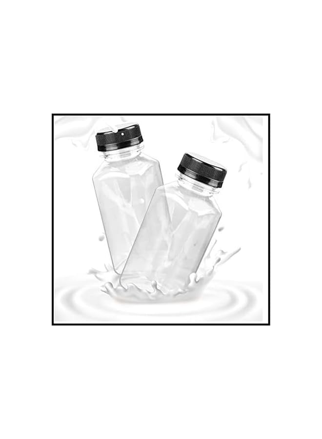 Green Tiger 24Pcs Empty Plastic Reusable Square Shape Transparent 200ml/6Oz Bottles With Black Caps For Juice, Milk, Water and Many More, Size 13 x 4.5 cm - Image 3