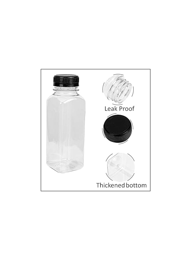 Green Tiger 24Pcs Empty Plastic Reusable Square Shape Transparent 200ml/6Oz Bottles With Black Caps For Juice, Milk, Water and Many More, Size 13 x 4.5 cm - Image 2