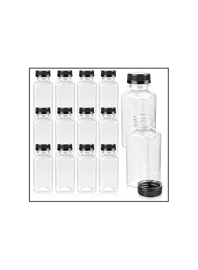 Green Tiger 24Pcs Empty Plastic Reusable Square Shape Transparent 200ml/6Oz Bottles With Black Caps For Juice, Milk, Water and Many More, Size 13 x 4.5 cm - Image 5