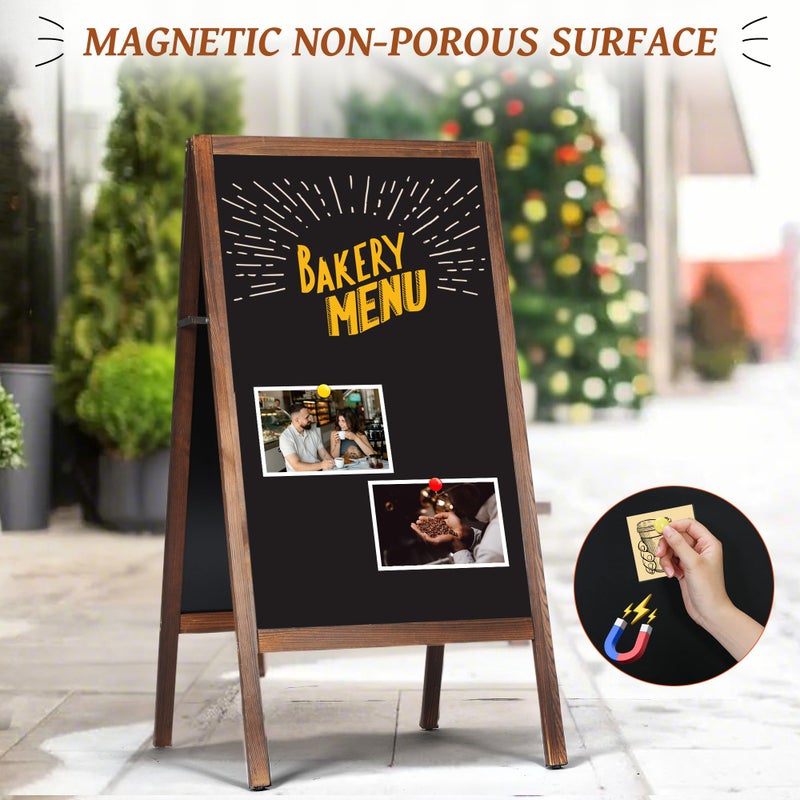 Rengue لوحة إعلانات إطار، 40" × 20" لوحة خشبية كبيرة جدًا بإطار على شكل حرف A مع قلم طباشير، لوحة طباشير مزدوجة الجوانب قابلة للمغناطيس لعرض في الشارع للمطاعم، الأعمال، الزفاف - Image 4