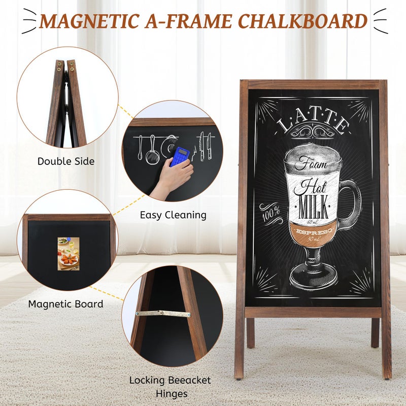 Rengue لوحة إعلانات إطار، 40" × 20" لوحة خشبية كبيرة جدًا بإطار على شكل حرف A مع قلم طباشير، لوحة طباشير مزدوجة الجوانب قابلة للمغناطيس لعرض في الشارع للمطاعم، الأعمال، الزفاف - Image 2