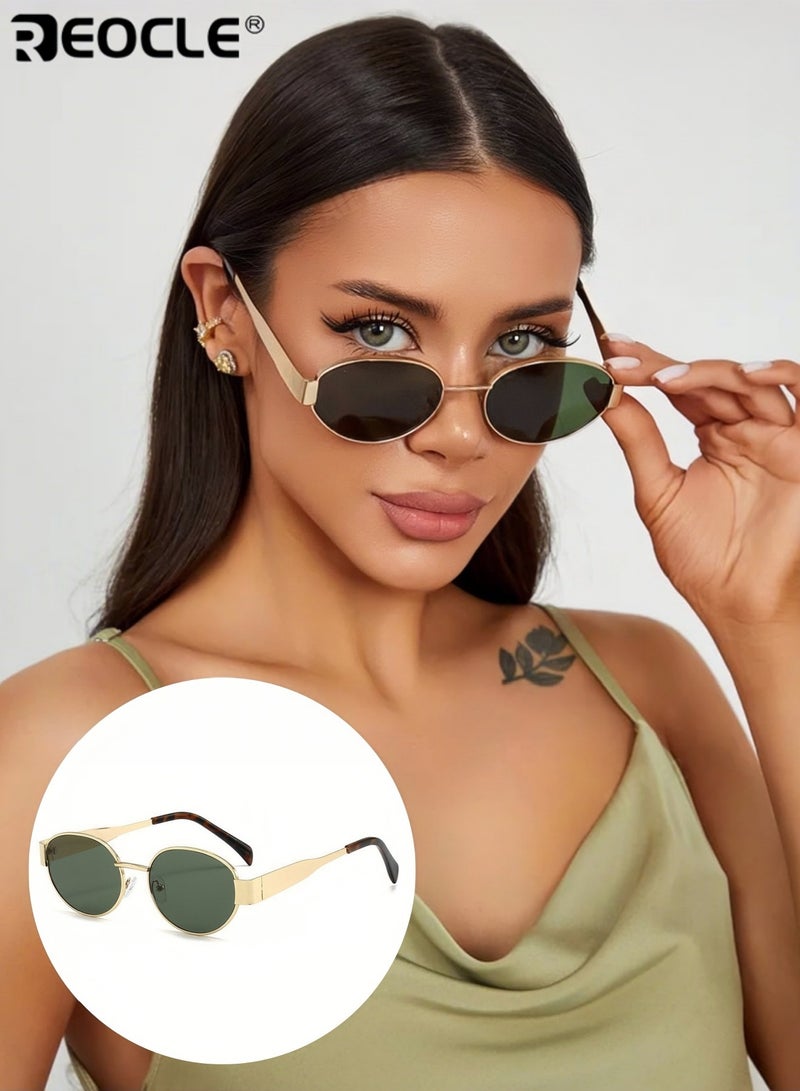 ريوكل نظارات عصرية نسائية ريترو مع إطار معدني وعدسات كمبيوتر واقية من الأشعة فوق البنفسجية نظارات نمط عتيق للملابس غير الرسمية والحماية اليومية من أشعة الشمس - Image 1