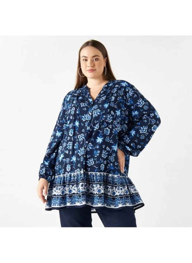 2Xtremz 2Xtremz All-Over Floral Print Tunic with Long Sleeves